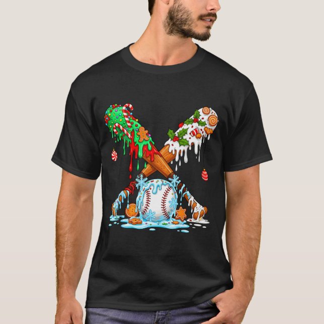 Camiseta Christmas Baseball Ice Cream Drip Candy Game Day B (Frente)