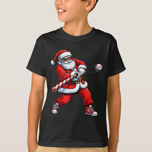 Camiseta Christmas Baseball Player Santa Funny Xmas Boys Me (Frente)