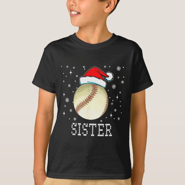 Camiseta Christmas Baseball Sister Xmas Santa Hat Kids Boys (Frente)