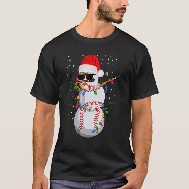 Camiseta Christmas Baseball Snowman Dabbing Pajamas For Boy (Frente)