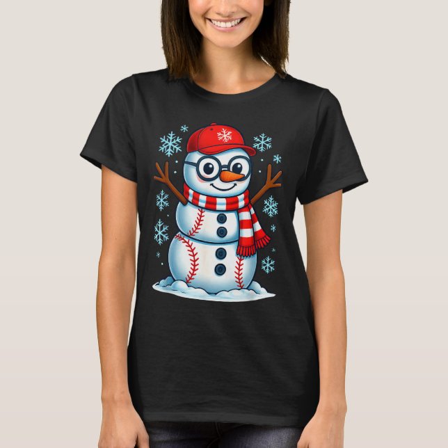 Camiseta Christmas Baseball Snowman Xmas Pajamas Women Men  (Frente)