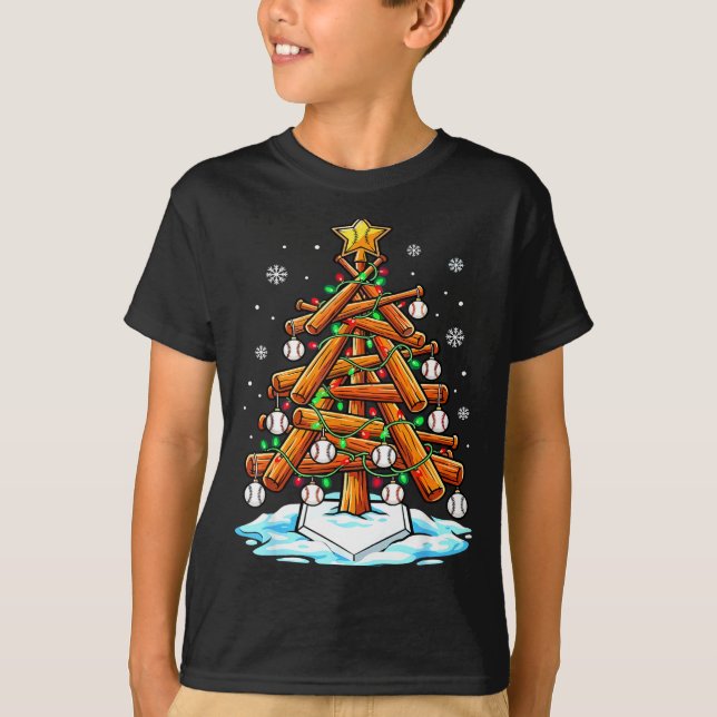 Camiseta Christmas Baseball Tree Lights Xmas  (Frente)