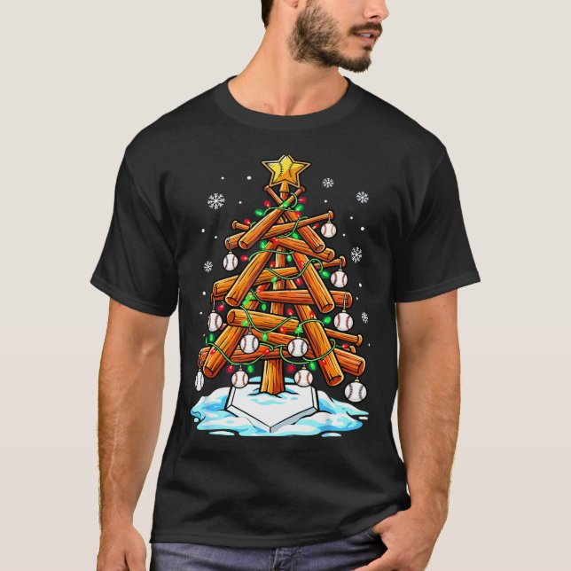 Camiseta Christmas Baseball Tree Lights Xmas  (Frente)