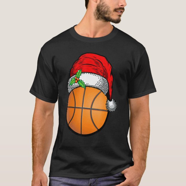 Camiseta Christmas Basketball Ball Santa Hat Xmas Sport For (Frente)
