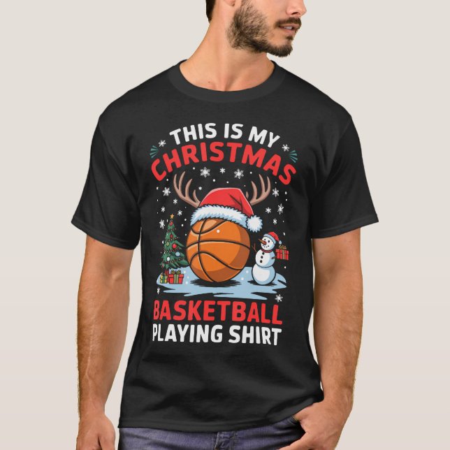 Camiseta Christmas Basketball Player Santa Hat Basketball C (Frente)