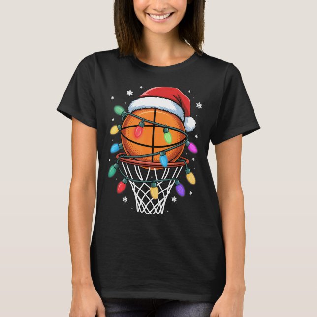 Camiseta Christmas Basketball Santa Hat Xmas Light Basketba (Frente)