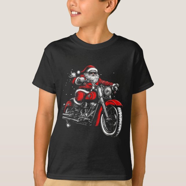 Camiseta Christmas Biker Santa Claus Funny Motorcycle Motor (Frente)