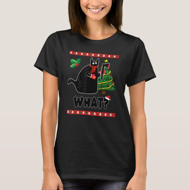 Camiseta Christmas Black Cat What  Xmas Costume for party (Frente)