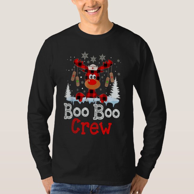 Camiseta Christmas Boo Boo Crew Reindeer Nurse Buffalo Plai (Frente)