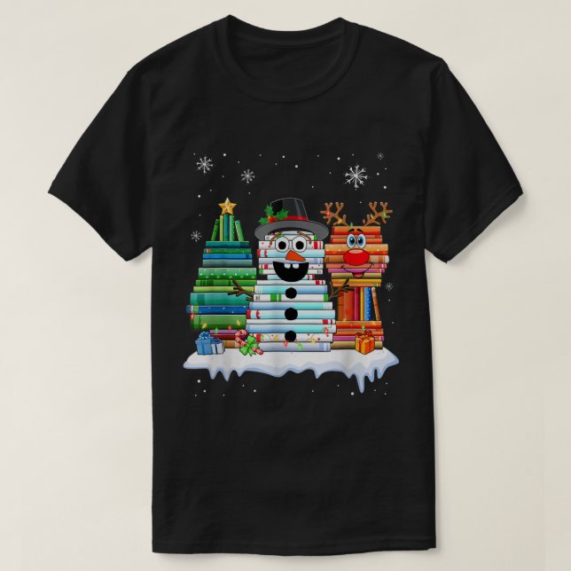 Camiseta Christmas Book Lover Snowman Design (Frente do Design)