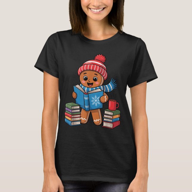 Camiseta Christmas Bookworm Gingerbread Reading Books Funny (Frente)