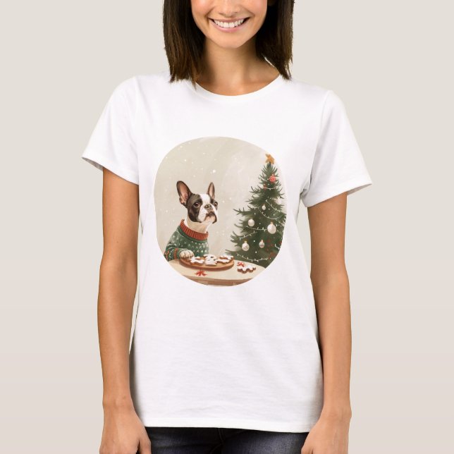 Camiseta Christmas Boston Terrier Dog (Frente)