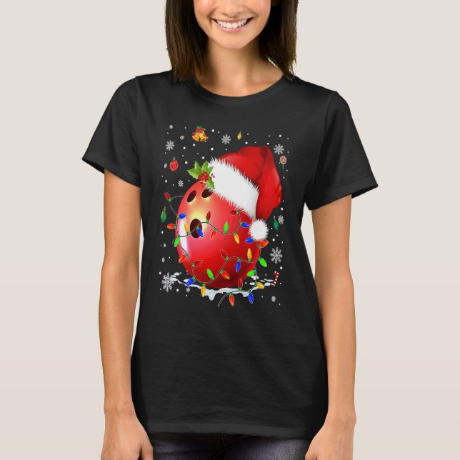 Camiseta Christmas Bowling Ball Santa Hat Funny Sport Xmas  (Frente)