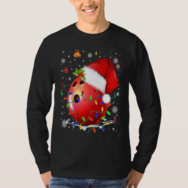Camiseta Christmas Bowling Ball Santa Hat Funny Sport Xmas  (Frente)
