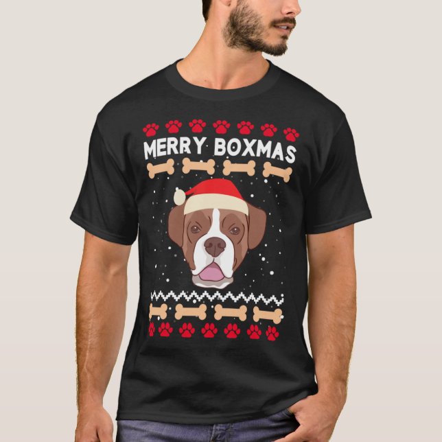 Camiseta Christmas Boxer Dog Santa Hat Ugly Xmas Merry Boxm (Frente)