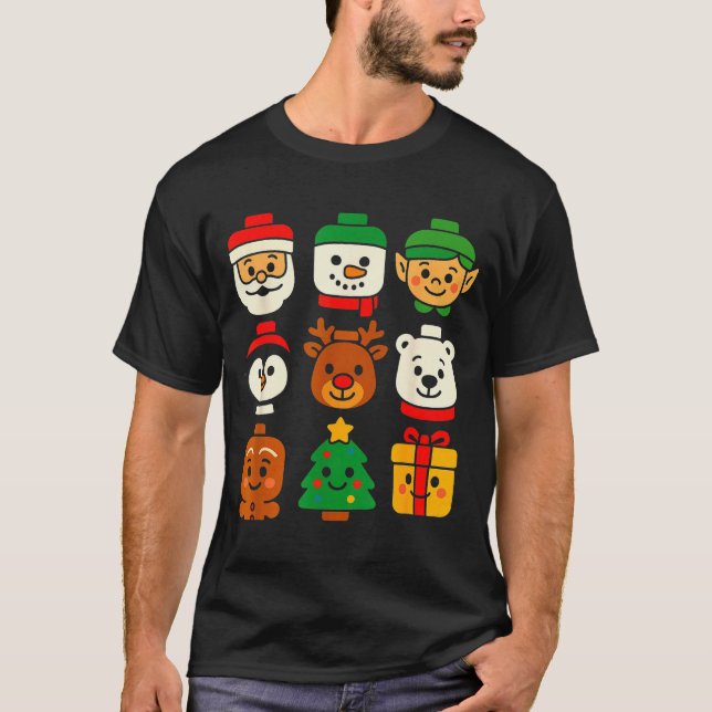 Camiseta Christmas Building Brick Santa Elf Snowman Xmas Bo (Frente)