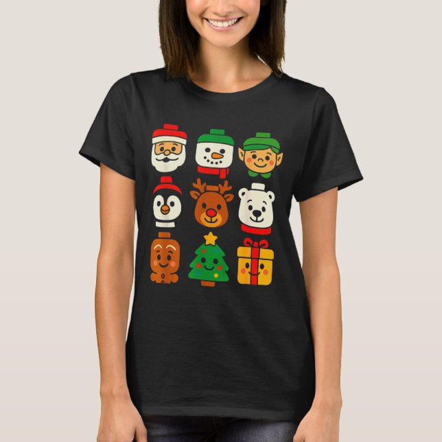 Camiseta Christmas Building Brick Santa Elf Snowman Xmas Bo (Frente)