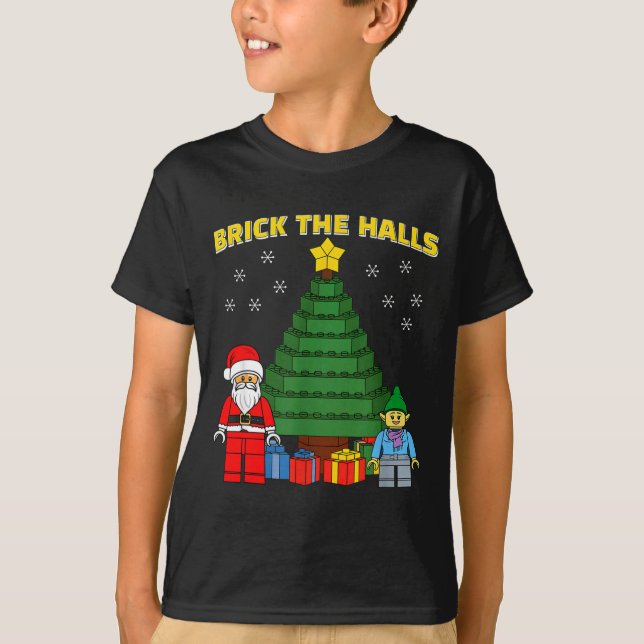 Camiseta Christmas Building Bricks Brick The Halls Block Bu (Frente)