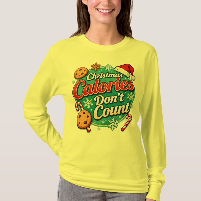 Camiseta Christmas Calories Don’t Count Funny Santa Claus  (Frente)
