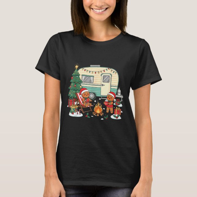 Camiseta Christmas Camng Gingerbread Campfire Tree Santa Ha (Frente)