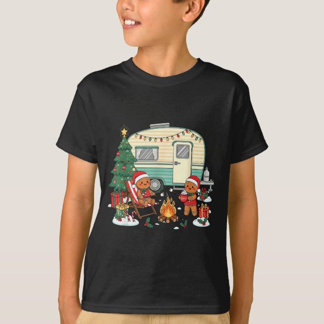Camiseta Christmas Camng Gingerbread Campfire Tree Santa Ha (Frente)