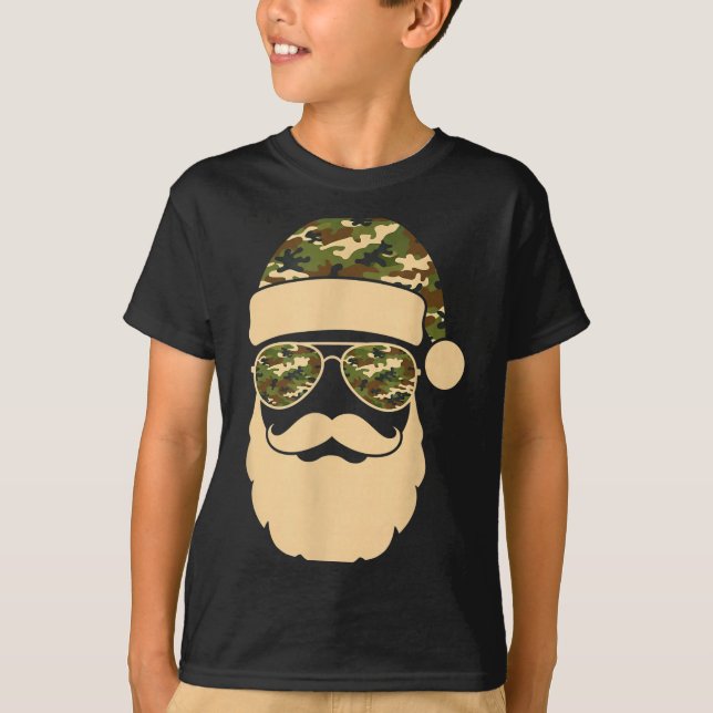 Camiseta Christmas Camo Santa Sungles Hat Beard Cool Milita (Frente)