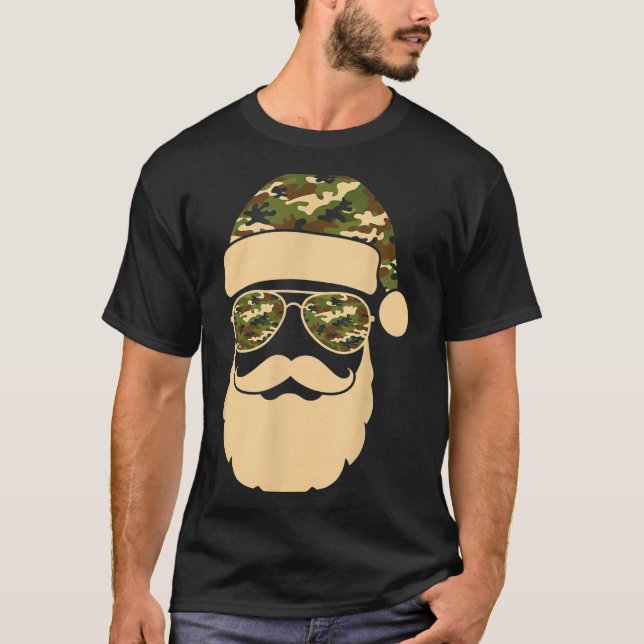 Camiseta Christmas Camo Santa Sungles Hat Beard Cool Milita (Frente)