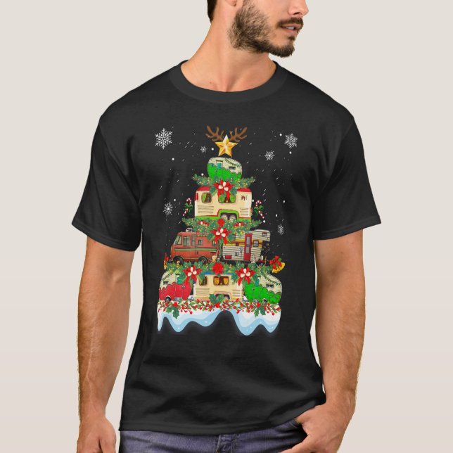 Camiseta Christmas Camping  X mas Camping Truck Tree Camper (Frente)