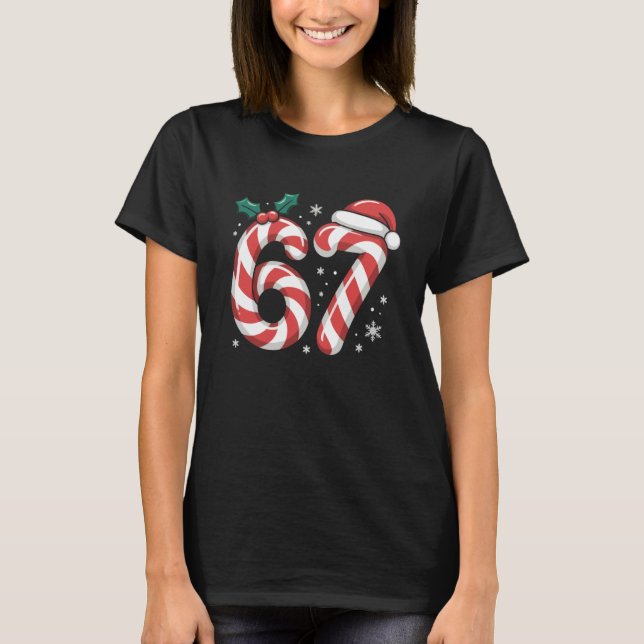 Camiseta Christmas Candy Cane 67 Meme Funny Boys Girls (Frente)