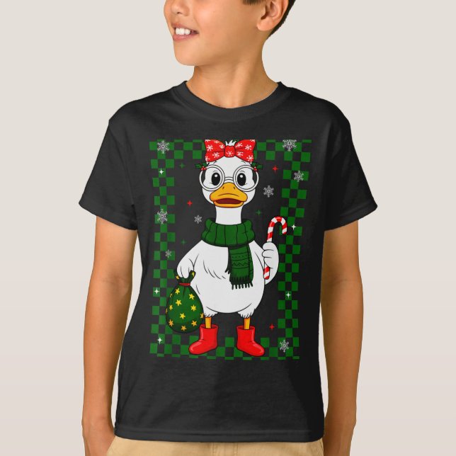 Camiseta Christmas Candy Cane Goose Matching Couple Xmas Bo (Frente)