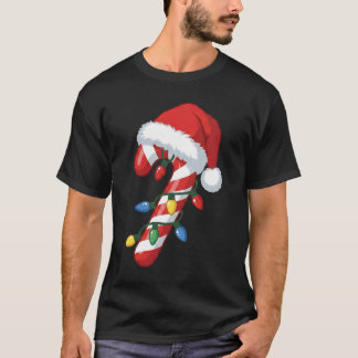 Camiseta Christmas Candy Cane Santa Hat Xmas Lights