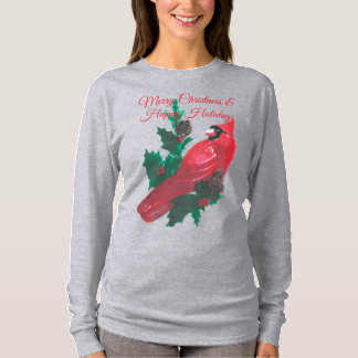 Camiseta Christmas Cardinal Holly & Berries Long Sleeve Tee