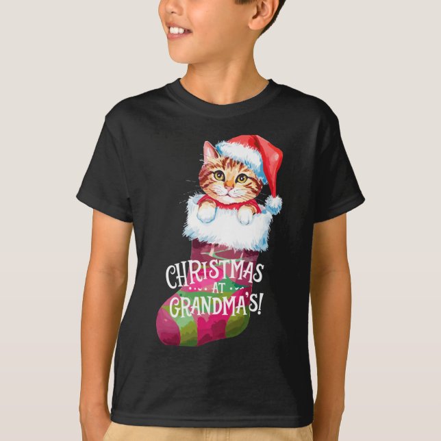 Camiseta Christmas Cat _ Christmas At Grandma Cat _ Cute Ca (Frente)