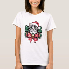 Camiseta Christmas Cat – Cute Festive Kitty with Santa Hat
