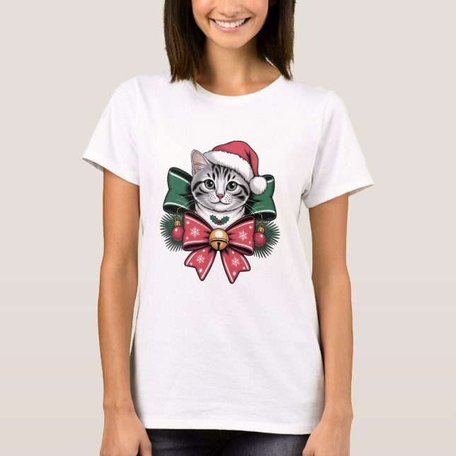 Camiseta Christmas Cat – Cute Festive Kitty with Santa Hat  (Frente)