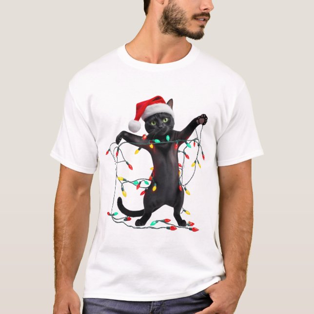 Camiseta Christmas Cat Holiday Lights (Frente)