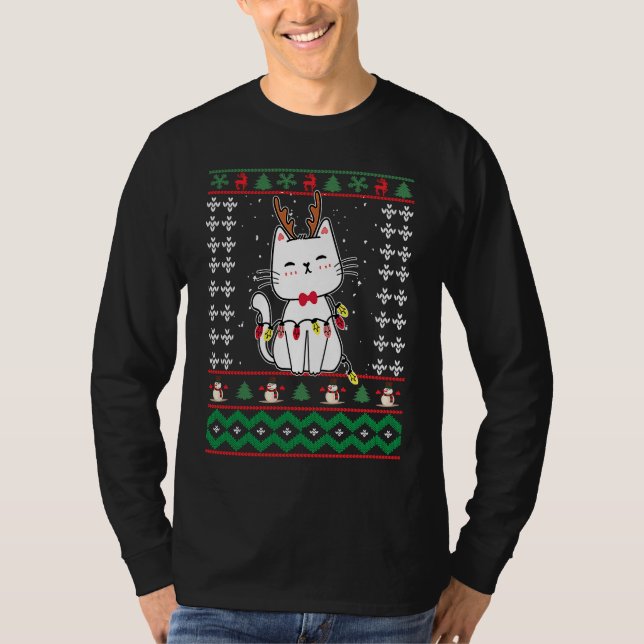 Camiseta Christmas Cat Reindeer Antlers Cute Cat Ugly Chris (Frente)
