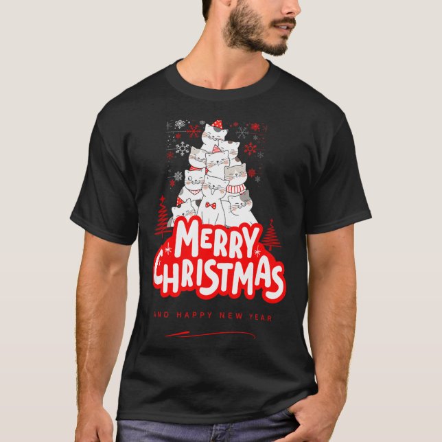 Camiseta Christmas Cat Tee – Festive Kitty Holiday Art  (Frente)