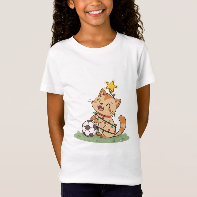Camiseta Christmas Cat with Soccer Ball (Frente)