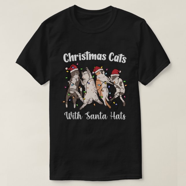 Camiseta Christmas Cats with Santa Hats Cute Funny Holiday (Frente do Design)