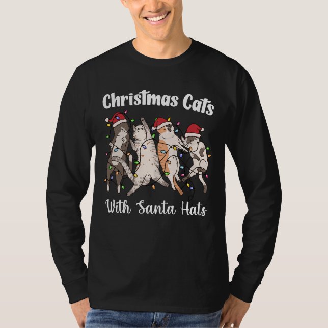 Camiseta Christmas Cats with Santa Hats Cute Funny Holiday (Frente)