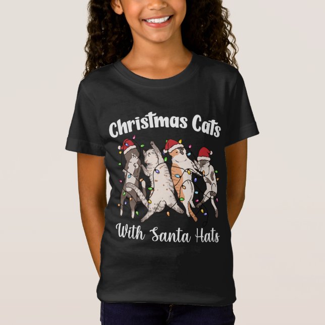 Camiseta Christmas Cats with Santa Hats Cute Funny Holiday (Frente)