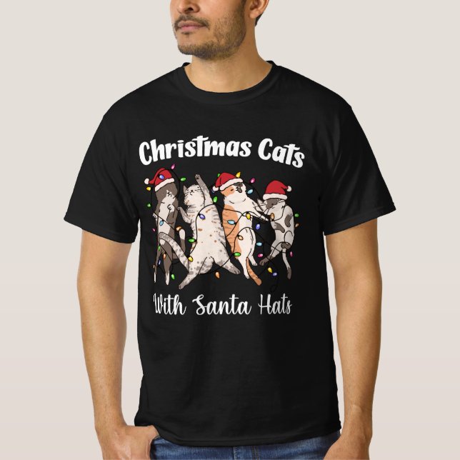 Camiseta Christmas Cats with Santa Hats Cute Funny Holiday (Frente)