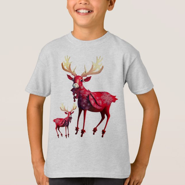 Camiseta Christmas Celebration Red Reindeer Stylish (Frente)