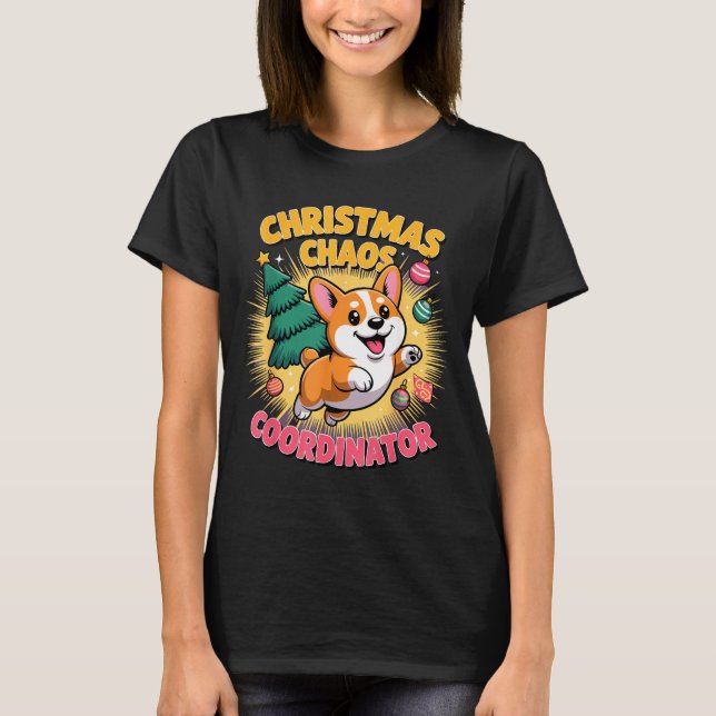 Camiseta Christmas Chaos Coordinator Xmas Puppy Funny Corgi (Frente)