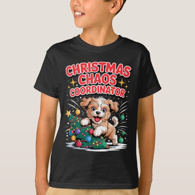 Camiseta Christmas Chaos Coordinator Xmas Puppy Funny Shi-o (Frente)