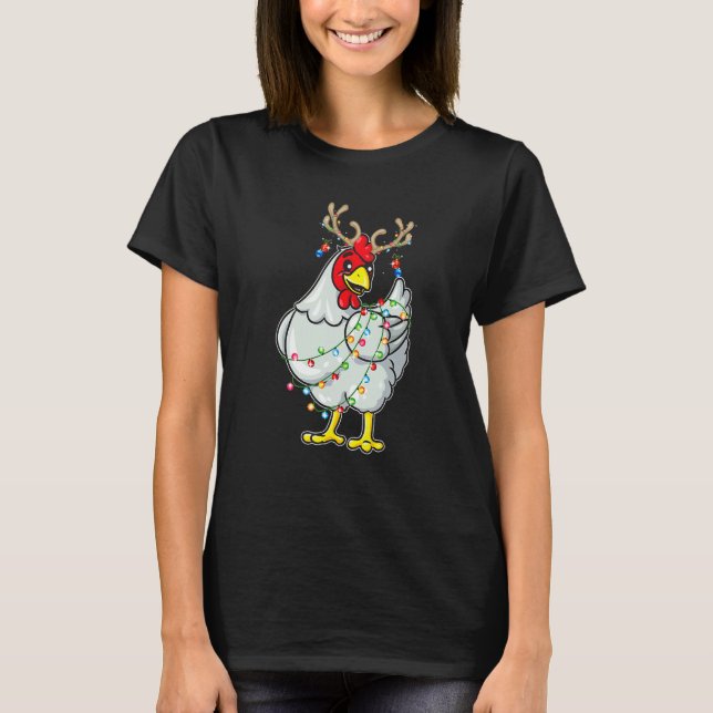 Camiseta Christmas Chicken Reindeer Antlers Lights Pajama (Frente)