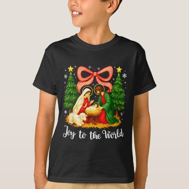 Camiseta Christmas Christian Joy To The World Coquette Jesu (Frente)