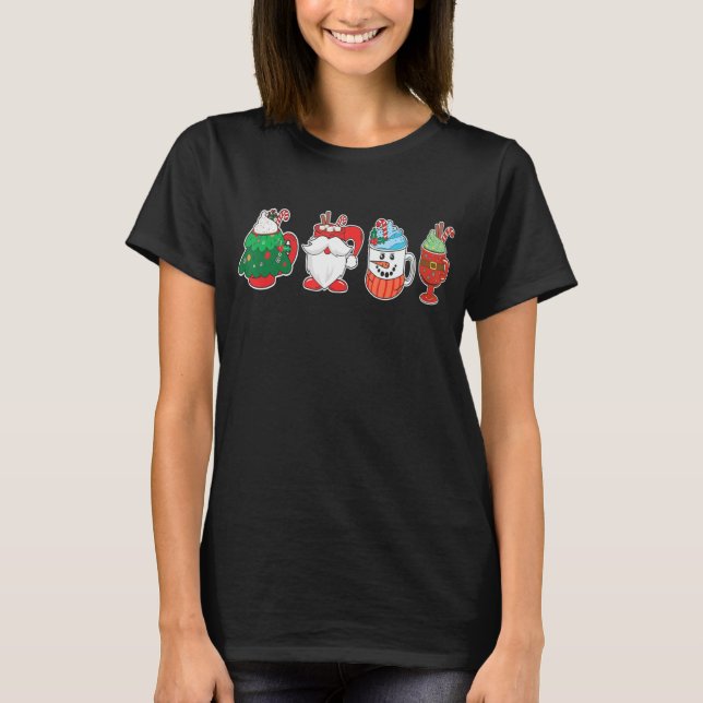 Camiseta Christmas Coffee Cups Snowman Retro Groovy Xmas Tr (Frente)