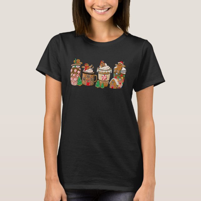 Camiseta Christmas Coffee Latte Hot Choco Cups Cute Gingerb (Frente)
